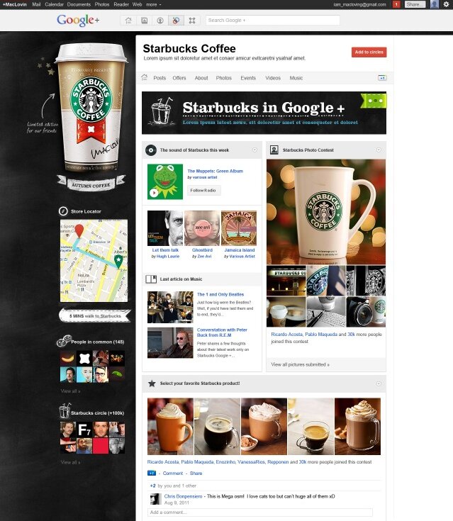 Вариант страницы Starbucks в социальной сети Google+ по версии Mashable